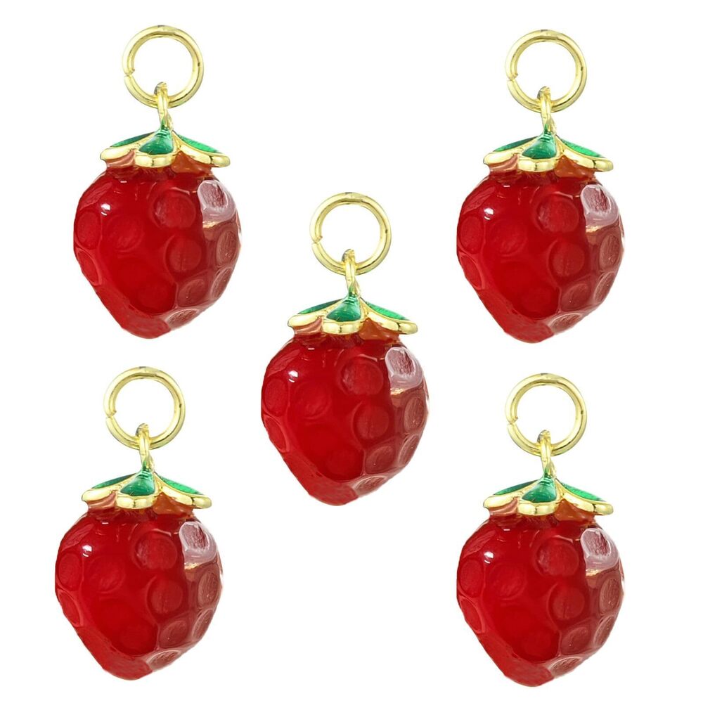 3204 5 pcs Red Brass with Natural Agate Strawberry Charms Berries Fruit